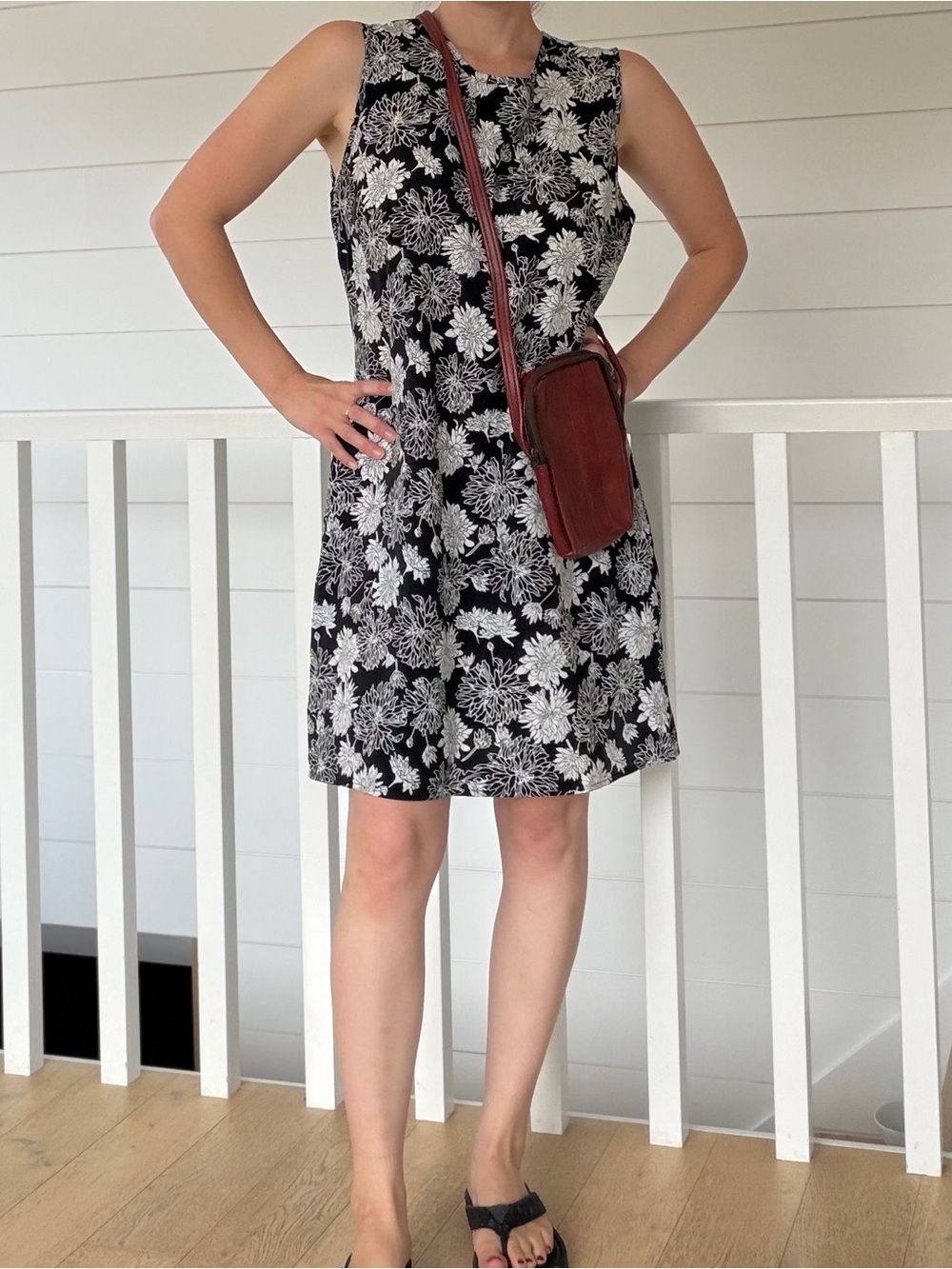 Vintage Fairweather Monochrome Floral A Line Shift Dress Black White Size XL